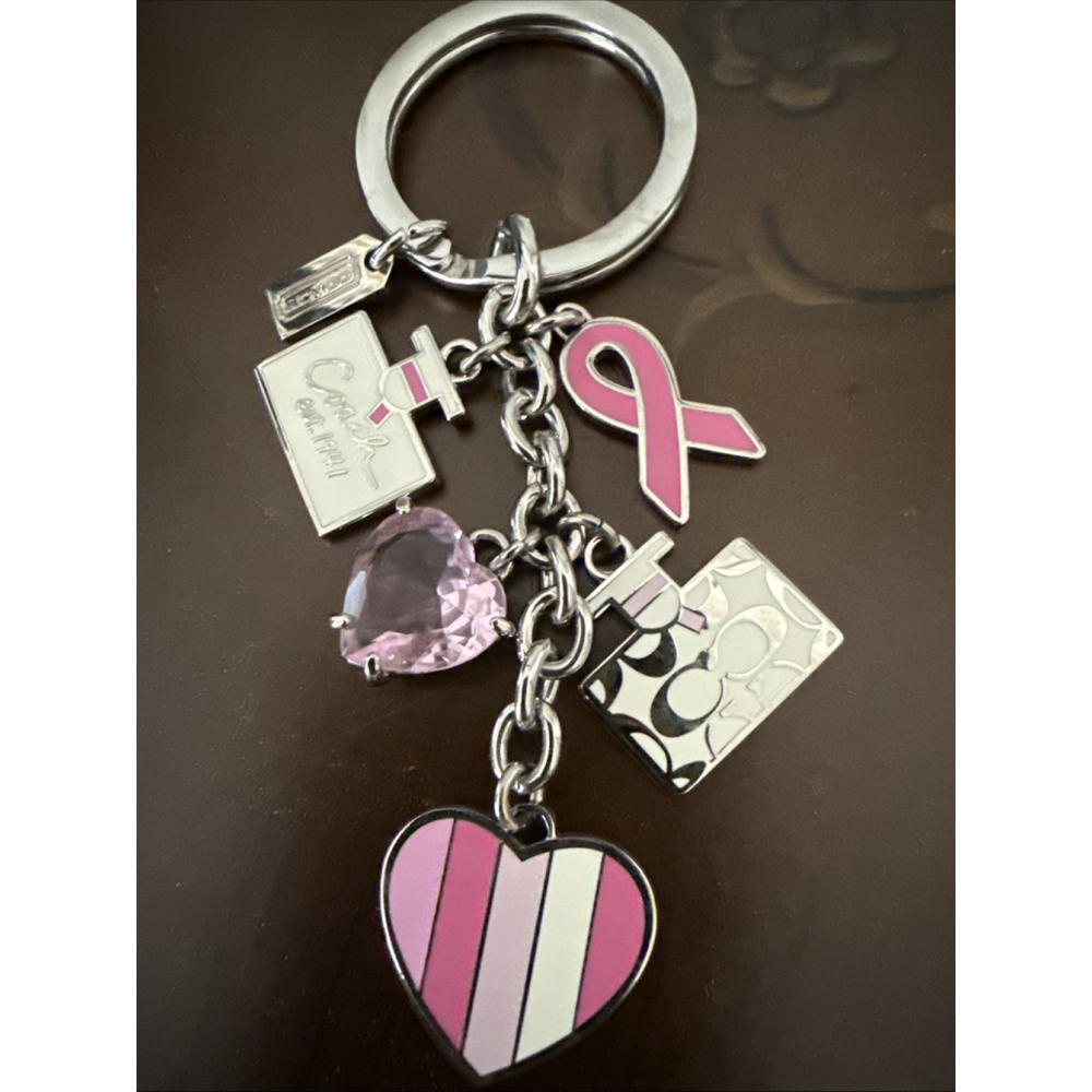 Coach Pink Heart Breast Cancer Awareness Bag Charm Keychain Vintage 92161